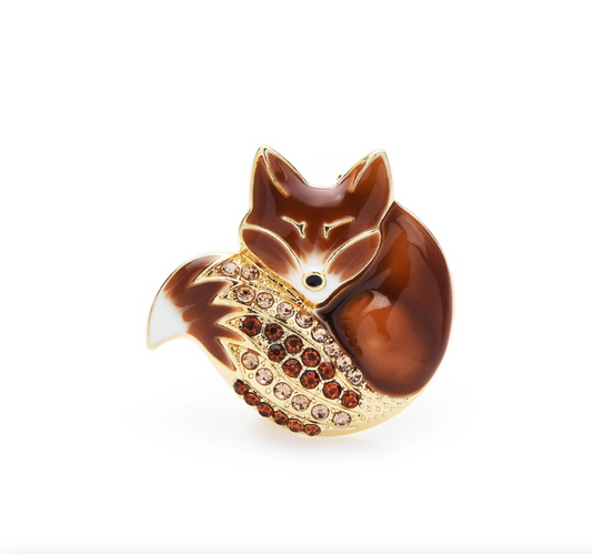 Brown Crystal Sleeping Fox Brooch