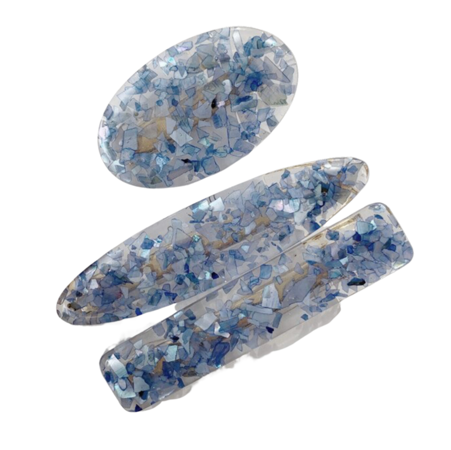 Set Of 3 Transparent & Blue Geometric Hair Clips