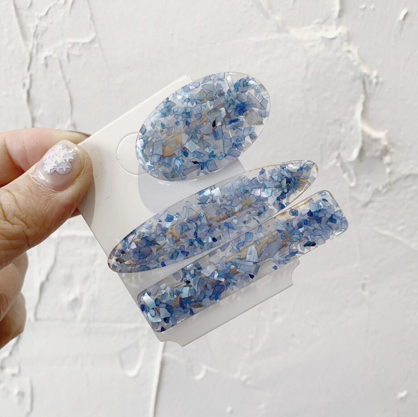 Set Of 3 Transparent & Blue Geometric Hair Clips