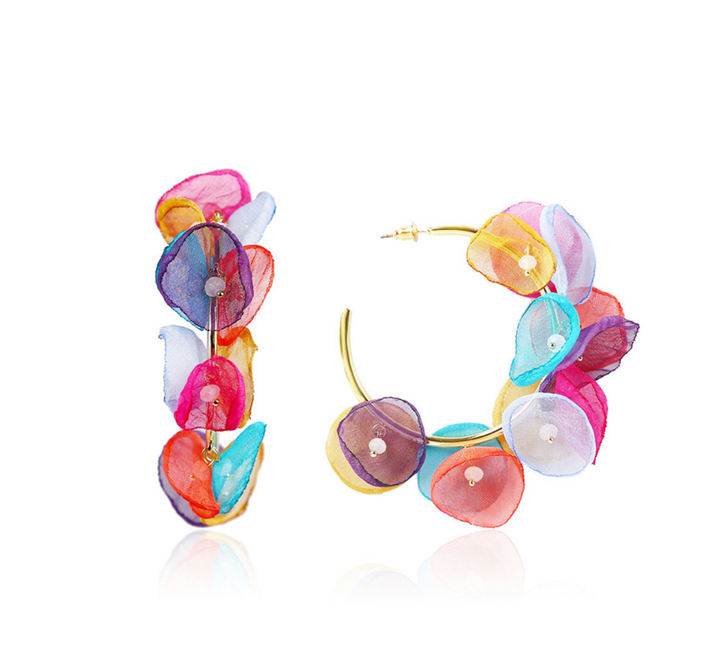 Goldtone & Multi-colored Abstract Floral Hoop Earrings