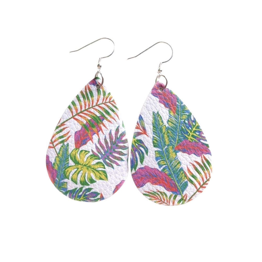 Patterned Floral Faux Leather Teardrop Earrings