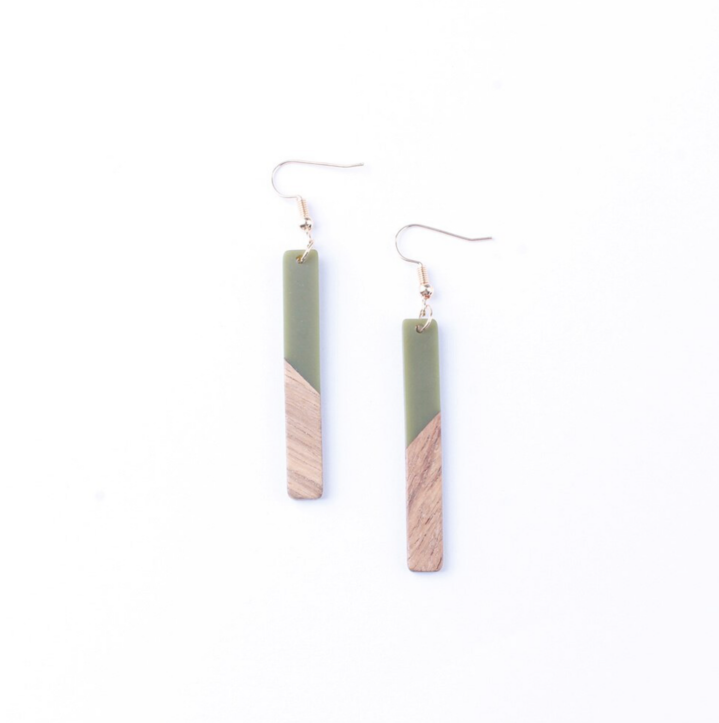 Colored Wooden Rectangular Drop Earrings