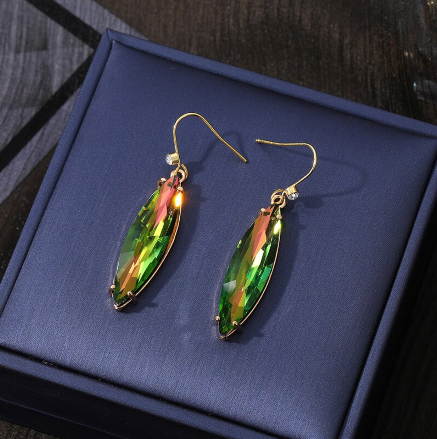 Goldtone & Iridescent Crystal Cat Eye Drop Earrings