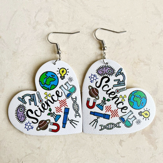 White Faux Leather Heart Doodle Earrings