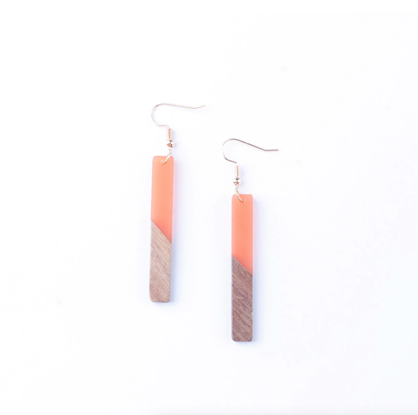 Colored Wooden Rectangular Drop Earrings