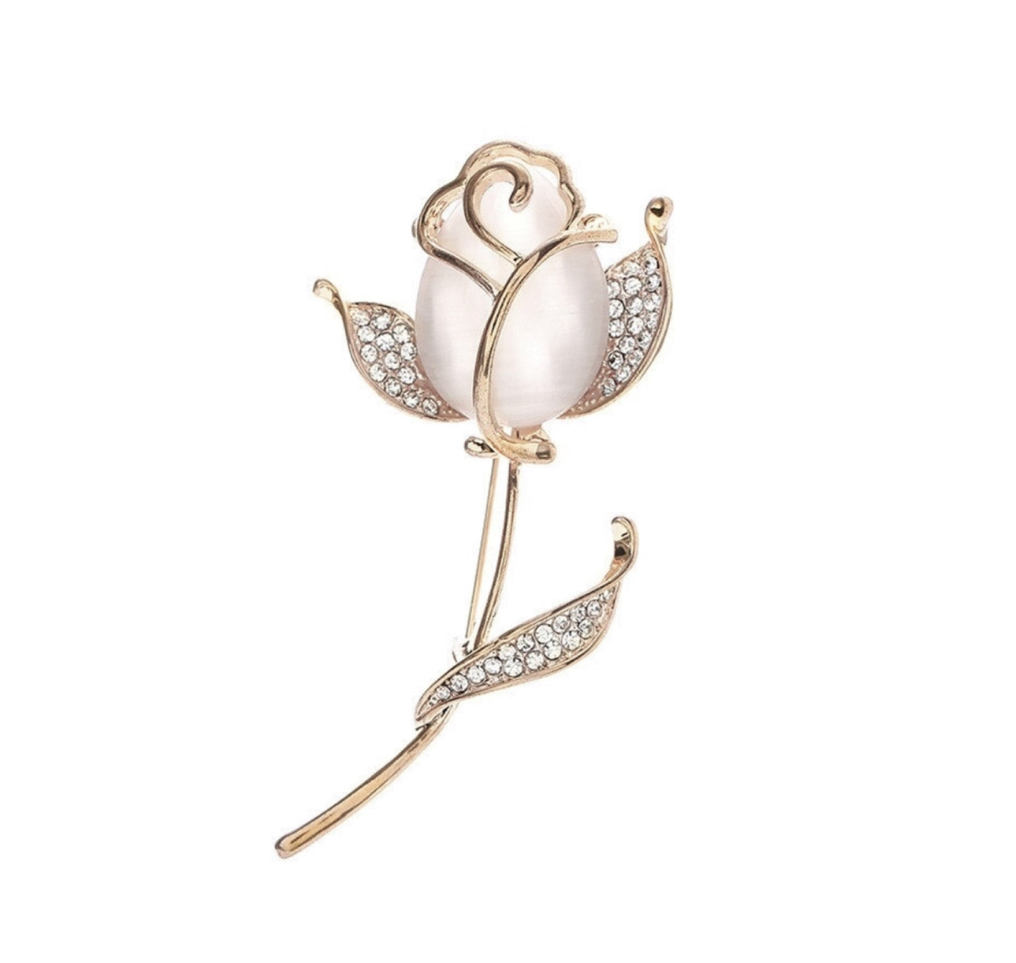 Rose Goldtone Cubic Zirconia Rose Brooch