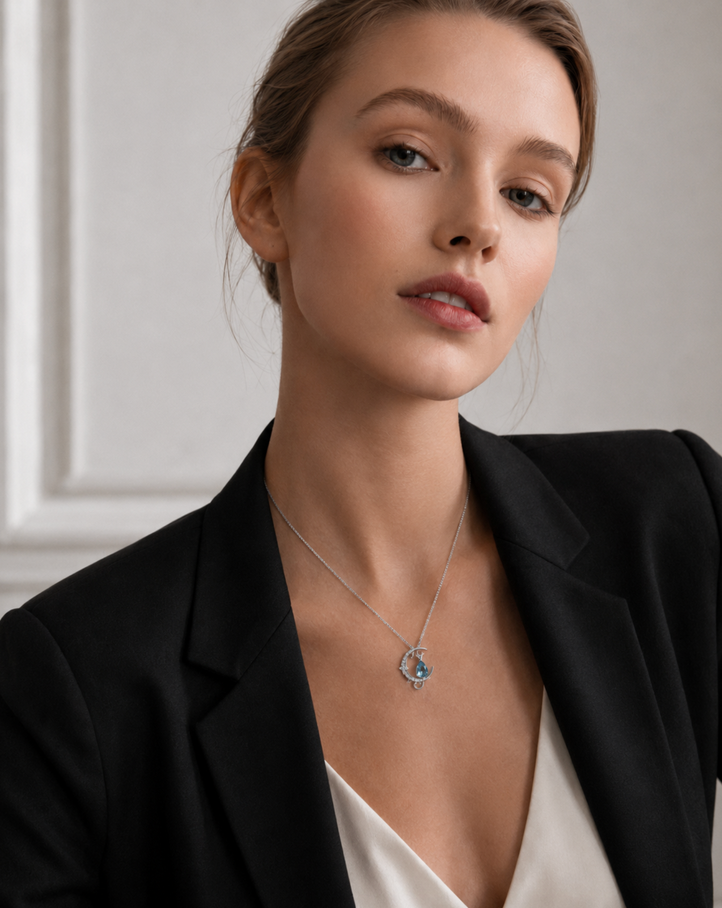 Elegant Cat and Crescent Moon Pendant Necklace featuring Swarovski Crystals