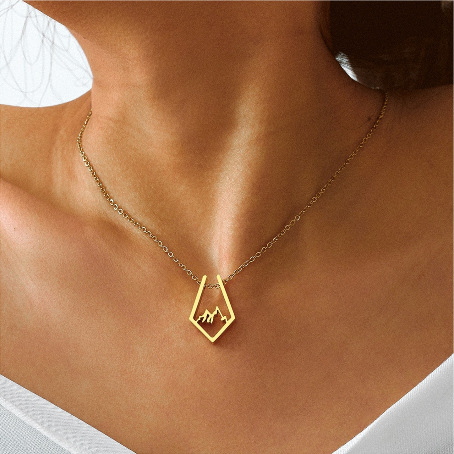 Goldtone Minimalist Mountain Range Pendant Necklace