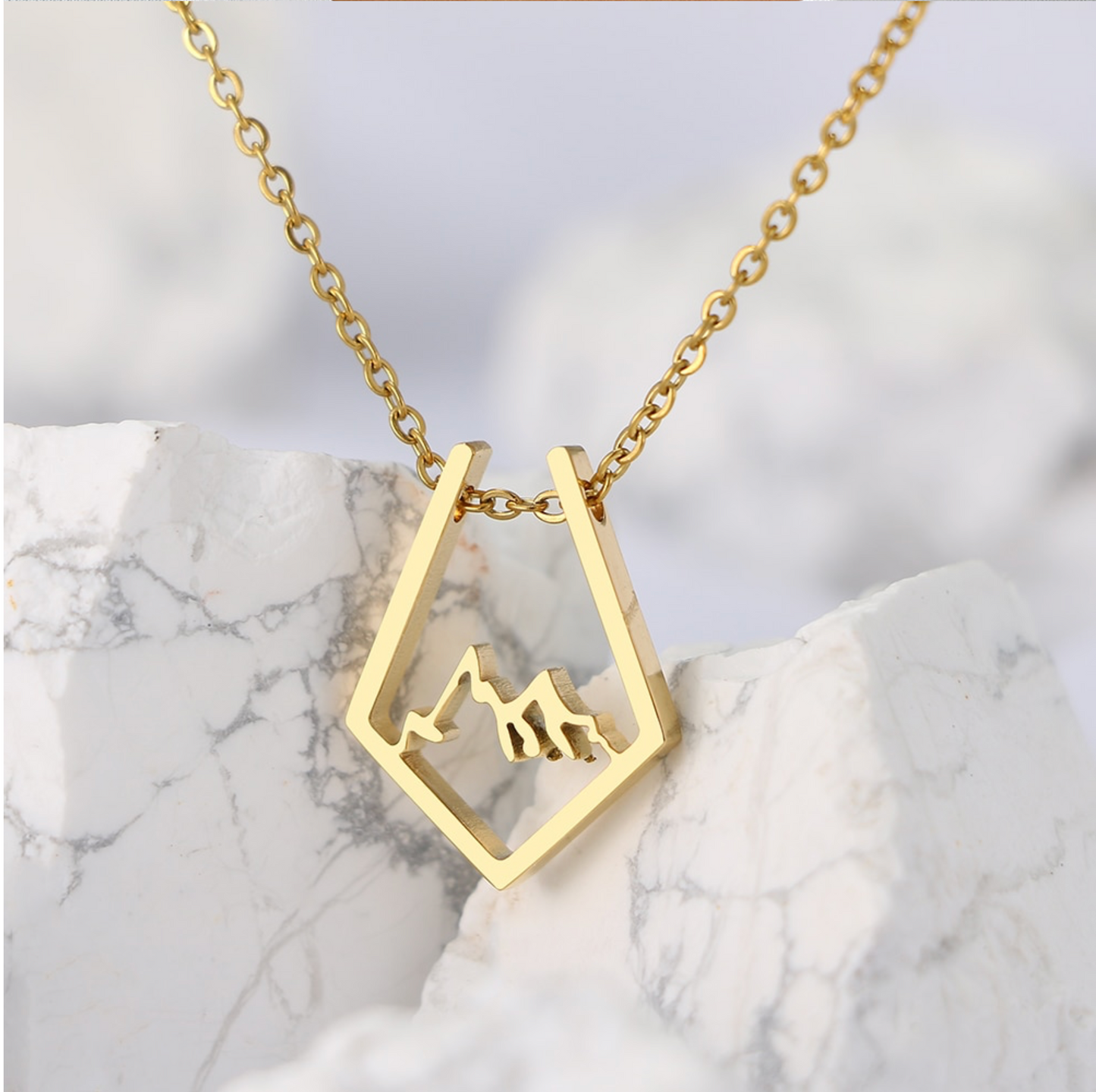 Goldtone Minimalist Mountain Range Pendant Necklace