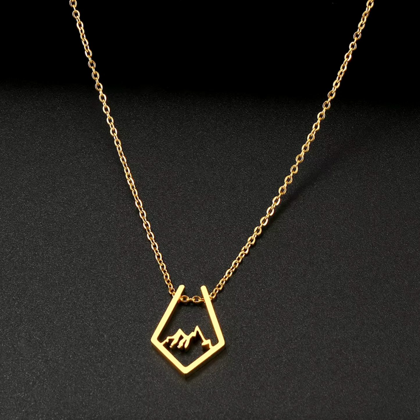 Goldtone Stainless Steel Minimalist Mountain Range Pendant Necklace