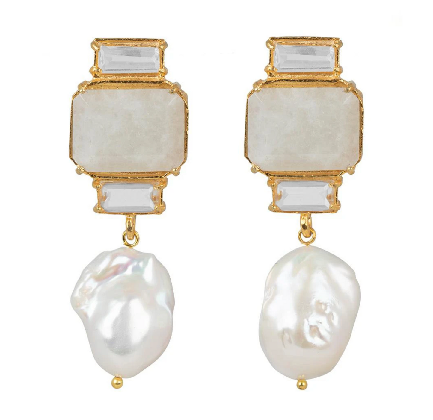 Goldtone Druzy Clear Crystal & Faux Pearl Drop Earrings