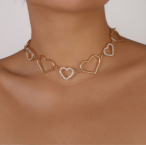 Crystal and Goldtone Open Heart Choker Necklace