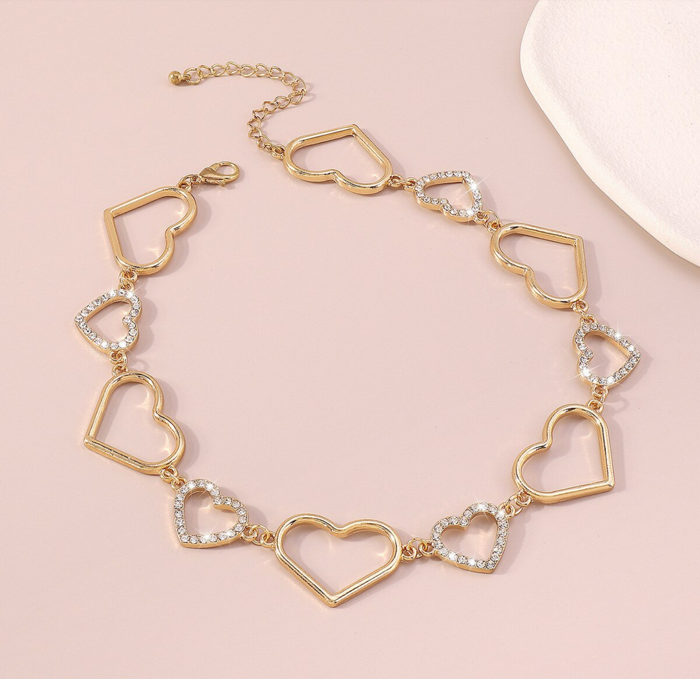 Crystal and Goldtone Open Heart Choker Necklace