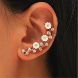 Goldtone Crystal & White Flower Ear Crawler