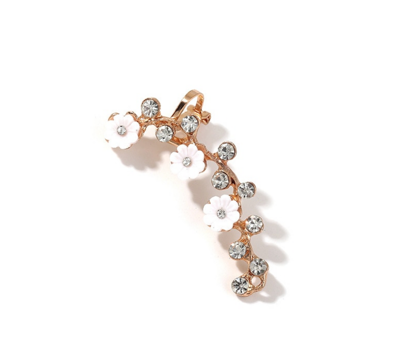 Goldtone Crystal & White Flower Ear Crawler