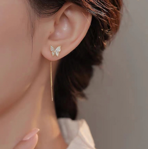Goldtone & Crystal Dainty Butterfly Threader Earrings