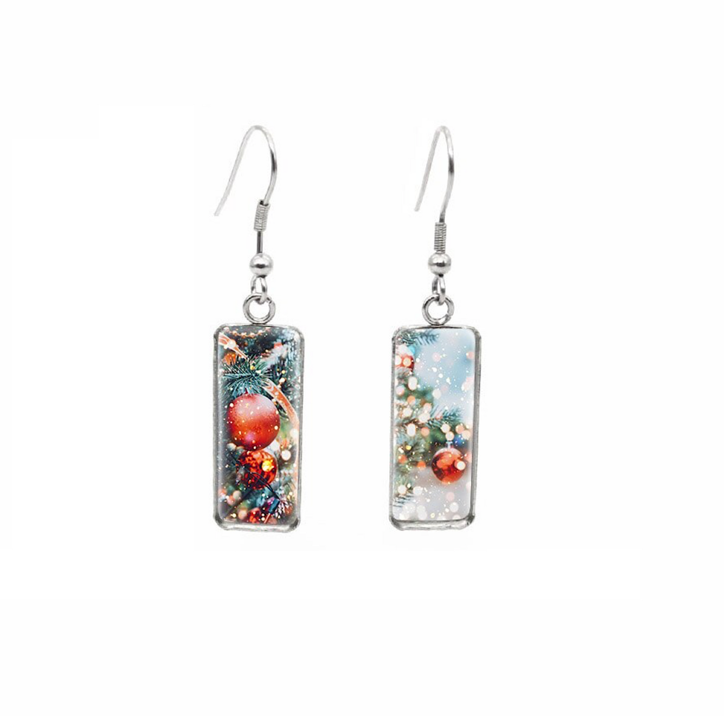 Winter & Christmas Themed Rectangular Drop Earrings