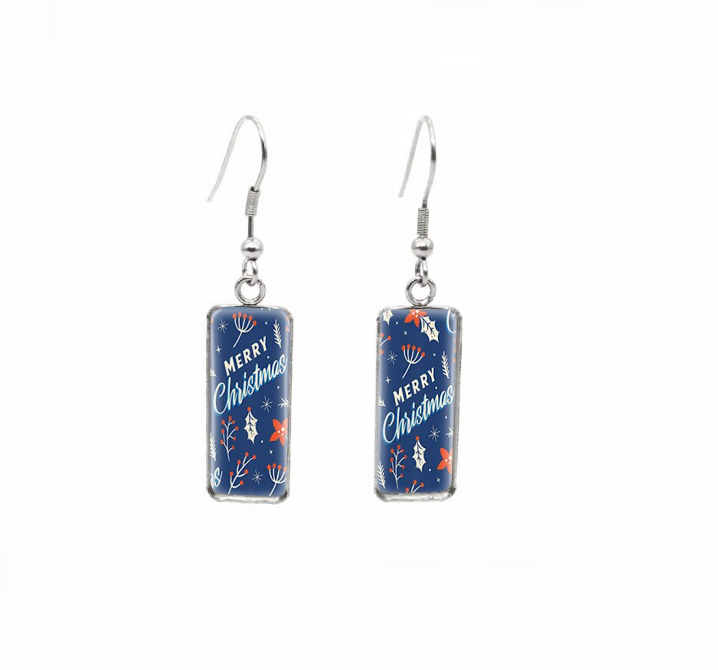 Winter & Christmas Themed Rectangular Drop Earrings