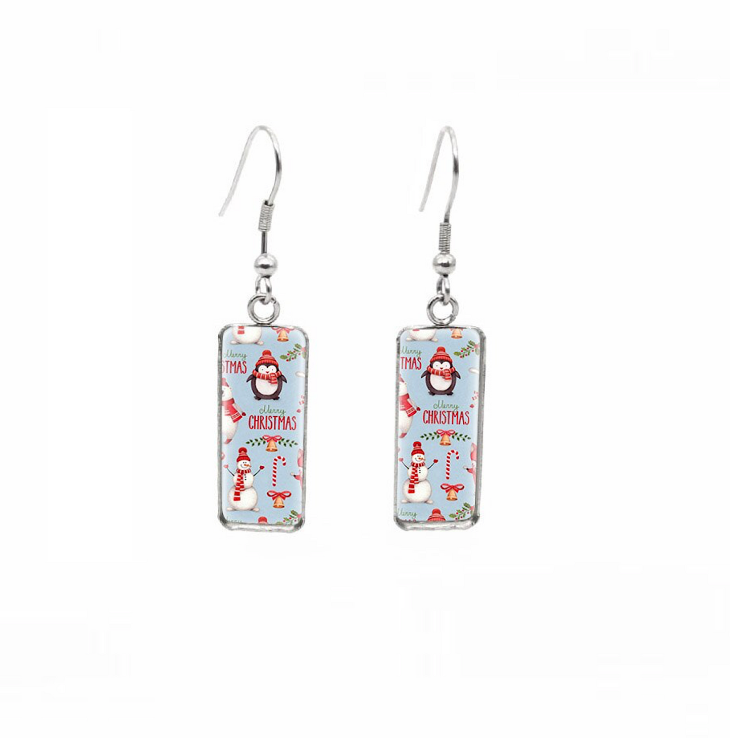 Winter & Christmas Themed Rectangular Drop Earrings