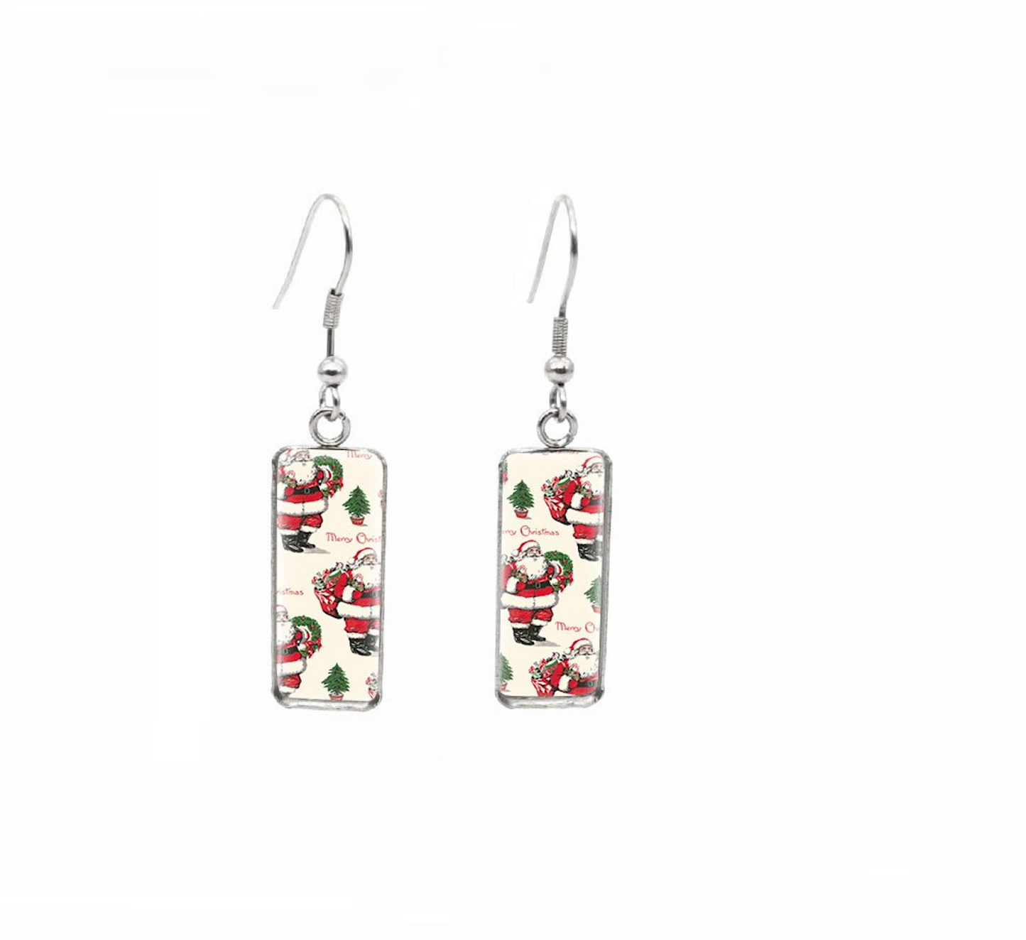 Winter & Christmas Themed Rectangular Drop Earrings