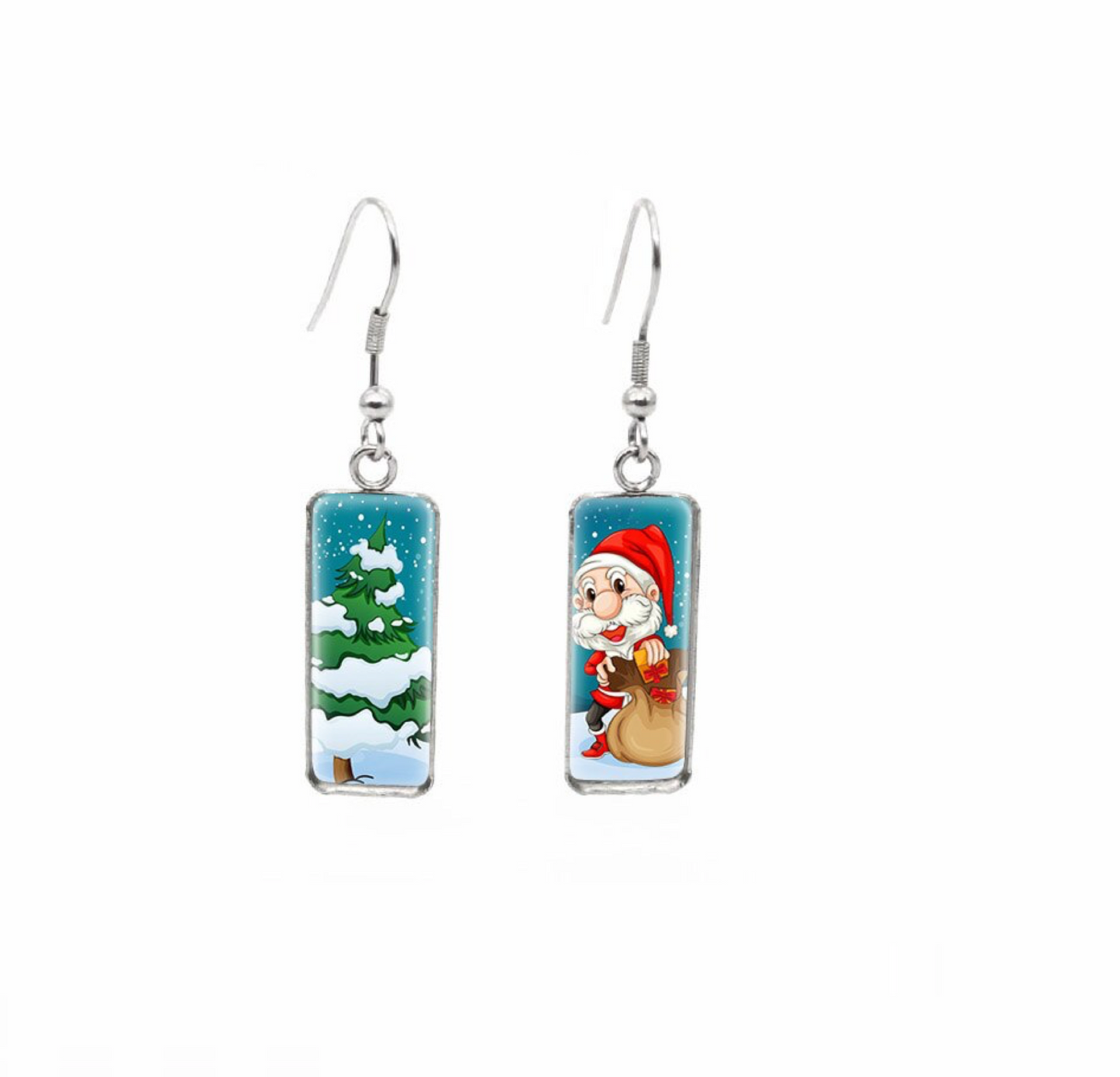 Winter & Christmas Themed Rectangular Drop Earrings