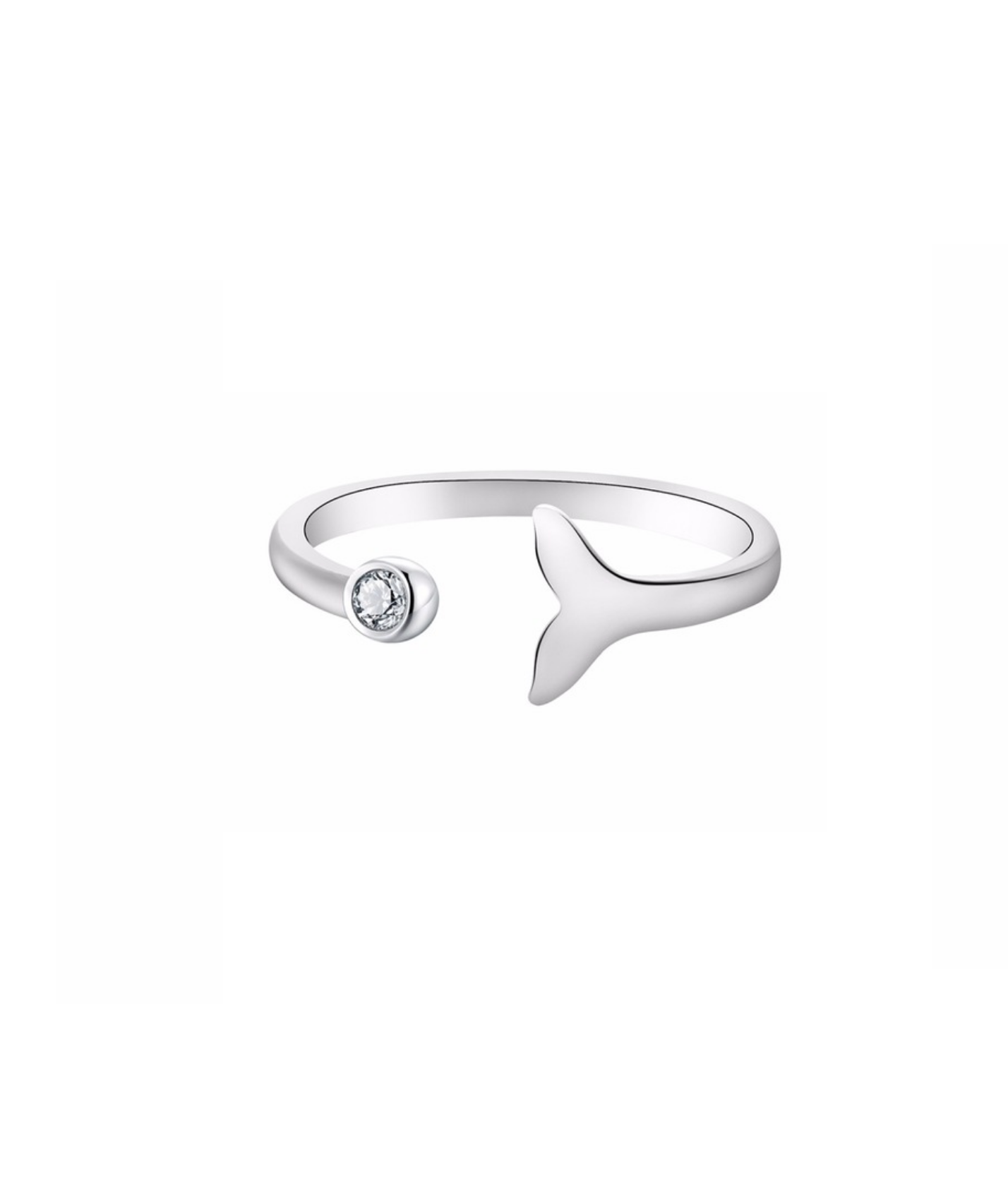 Cubic Zirconia & Sterling Silver Whale Tail Adjustable Ring