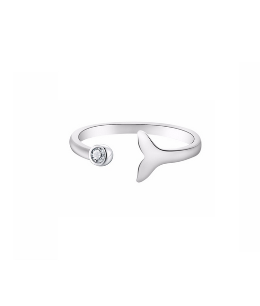 Cubic Zirconia & Sterling Silver Whale Tail Adjustable Ring