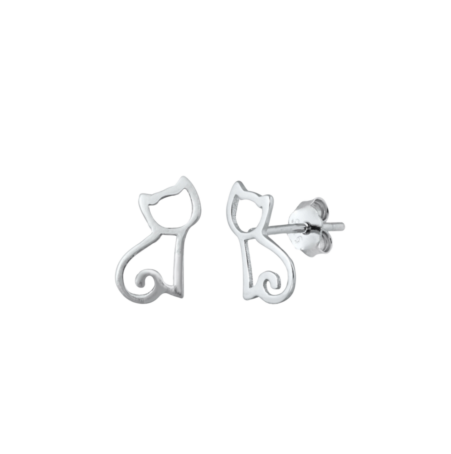 Sterling Silver Open Cat Stud Earrings