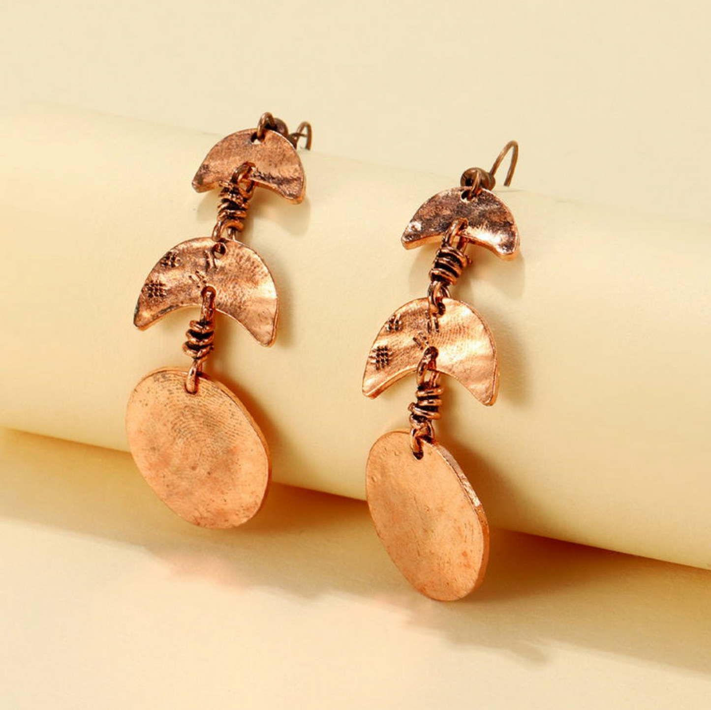 Hammered Copper-look Geometric Drop Earrings