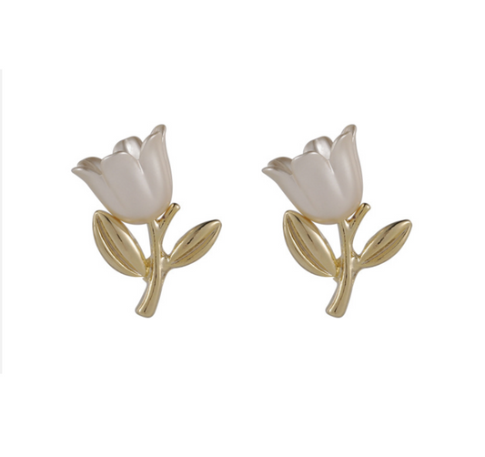 Pearlescent Tulip Flower Stud Earrings