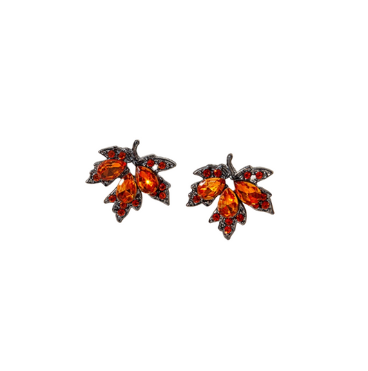Orange Crystal Maple Leaf Stud Earrings