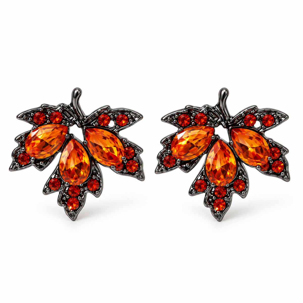 Orange Crystal Maple Leaf Stud Earrings — alternate view, SKU 82222-40