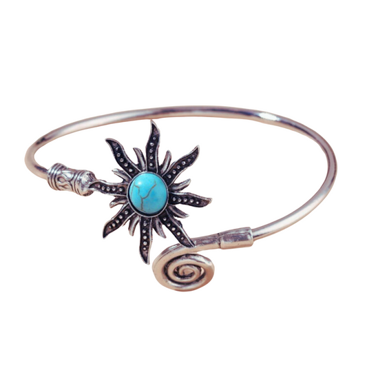 Silvertone Faux Turquoise Sun Swirled Bangle Bracelet