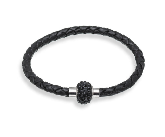 Black Crystal Shamballa Faux Leather Bracelet