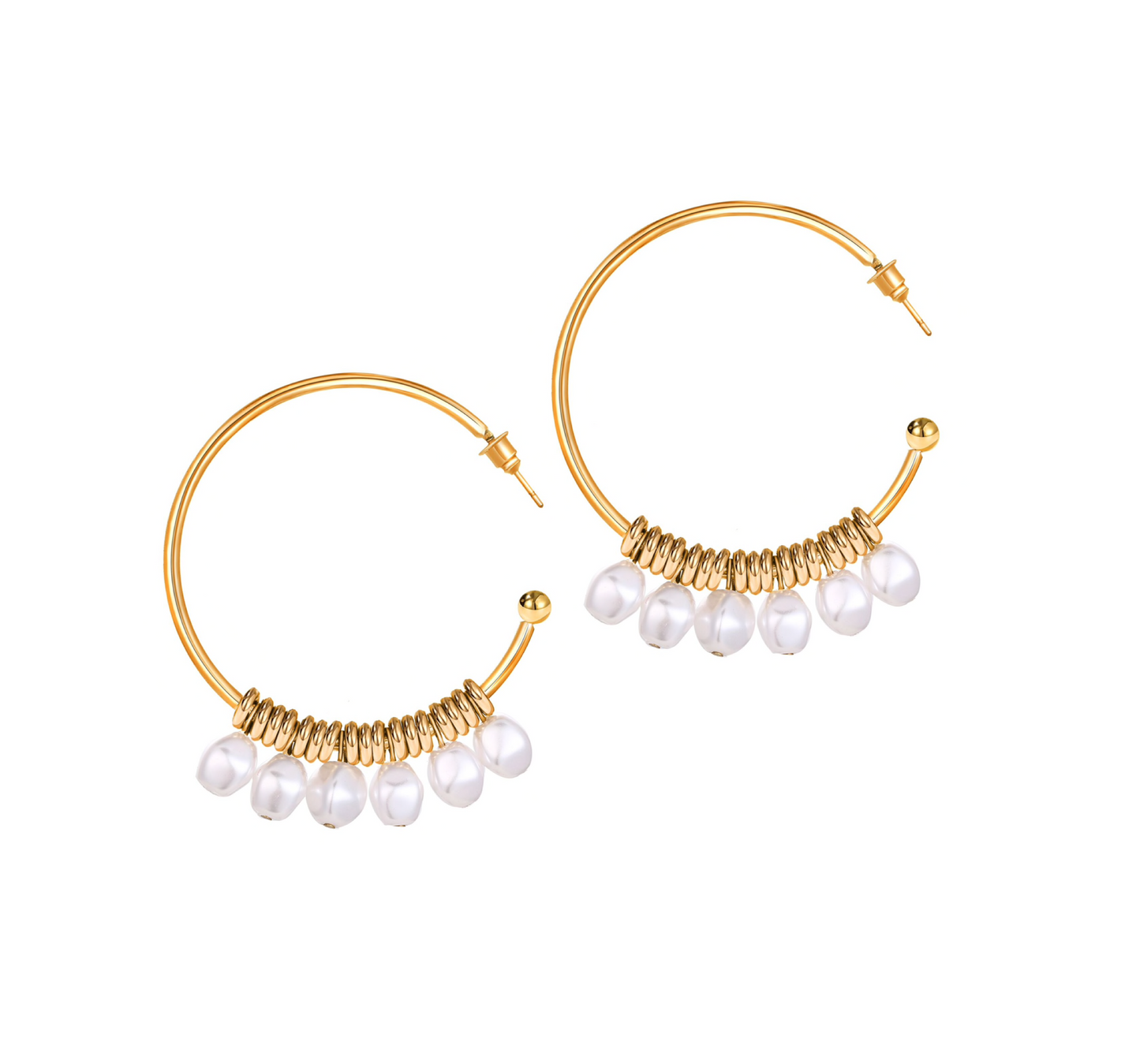 Goldtone Boho Statement Imitation Pearl Drop Earrings