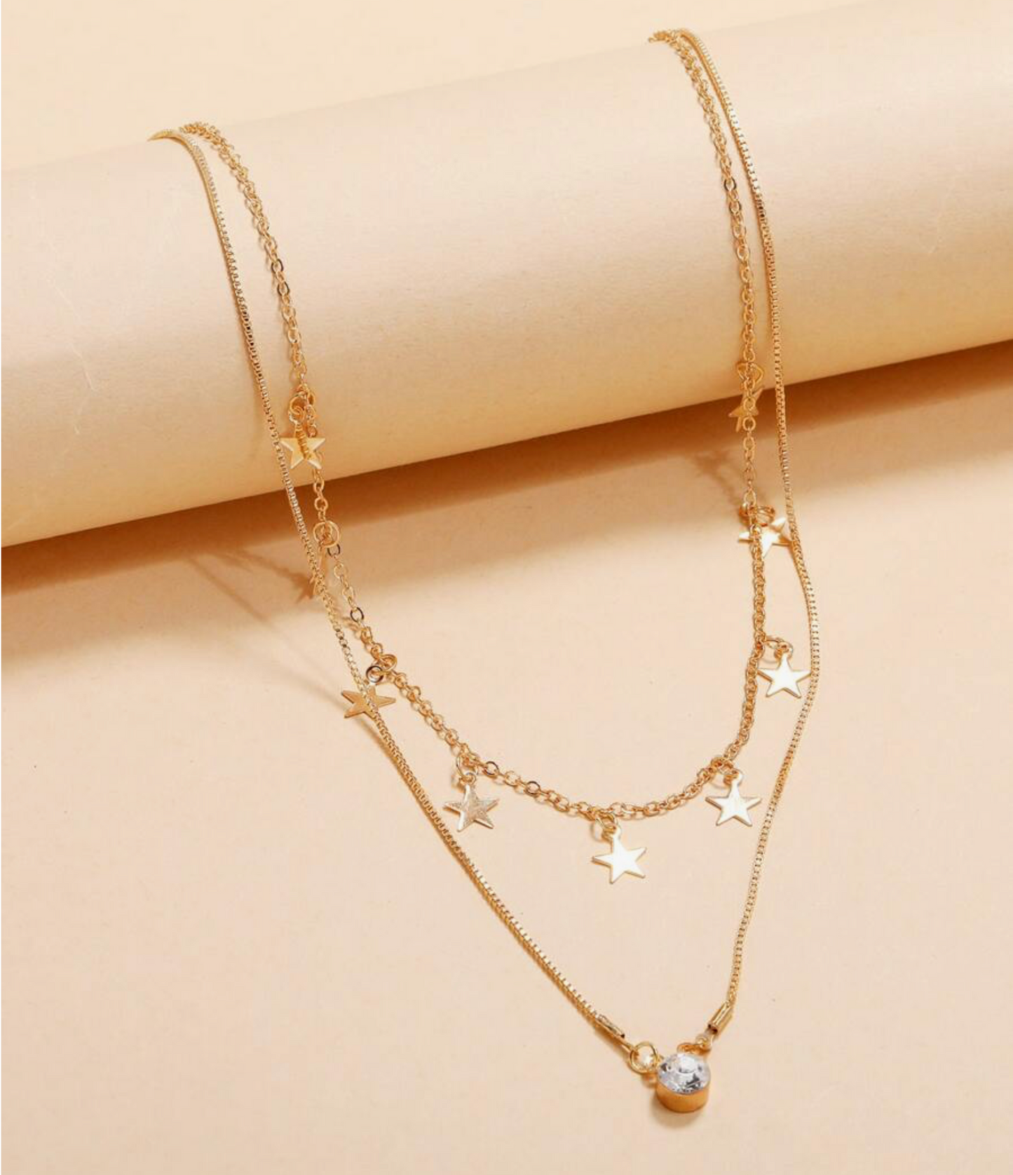 Goldtone Star Solitaire Crystal Layered Necklace