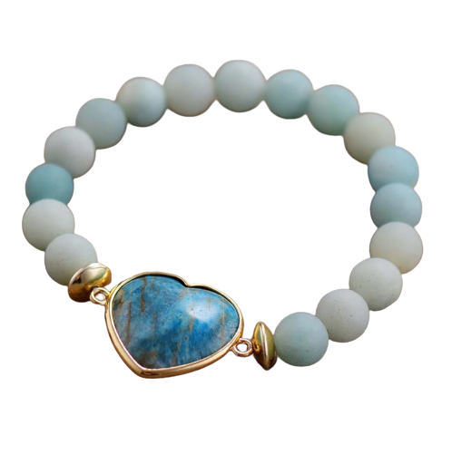 Green Blue Onyx And Apatite Stone Beaded Heart Bracelet