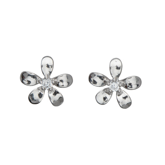 Sterling Silver Cubic Zirconia Flower Stud Earrings