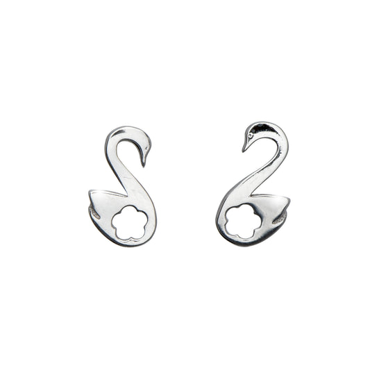 Sterling Silver Swan Open Flower Stud Earrings