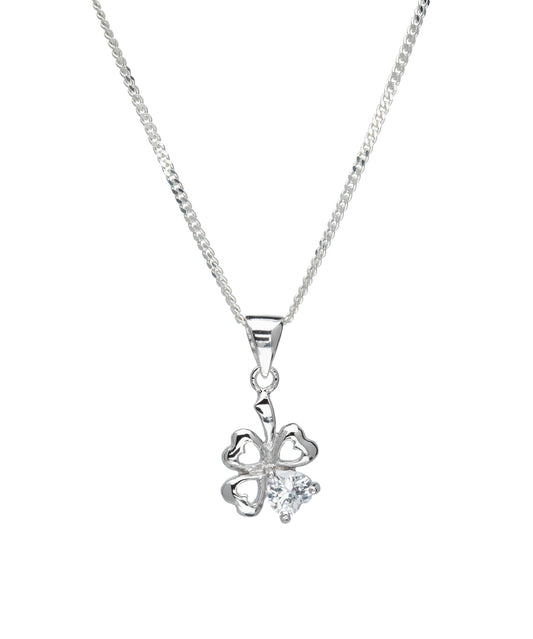 Cubic Zirconia & Sterling SilverFour Leaf Clover Pendant Necklace