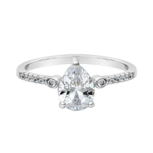 Cubic Zirconia & Sterling Silver Pear-Cut Pavé Ring