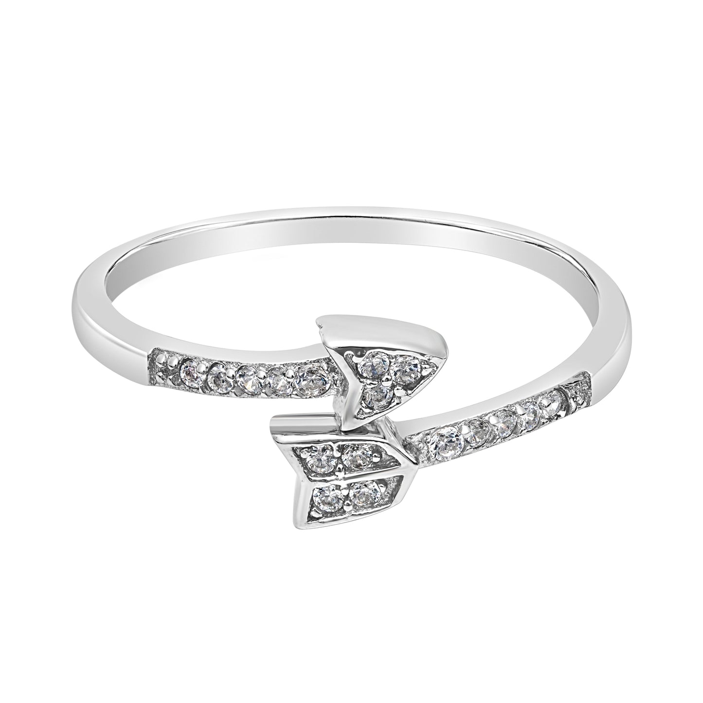 Sterling Silver & Cubic Zirconia Arrow Pavé Bypass Ring