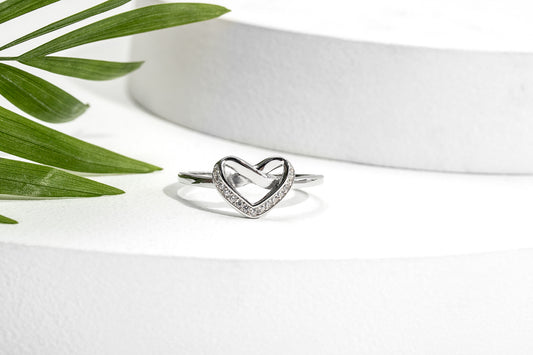 Sterling Silver & Cubic Zirconia Knotted Heart Ring