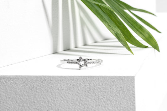 Cubic Zirconia & Sterling Silver Pavé Open Star Ring