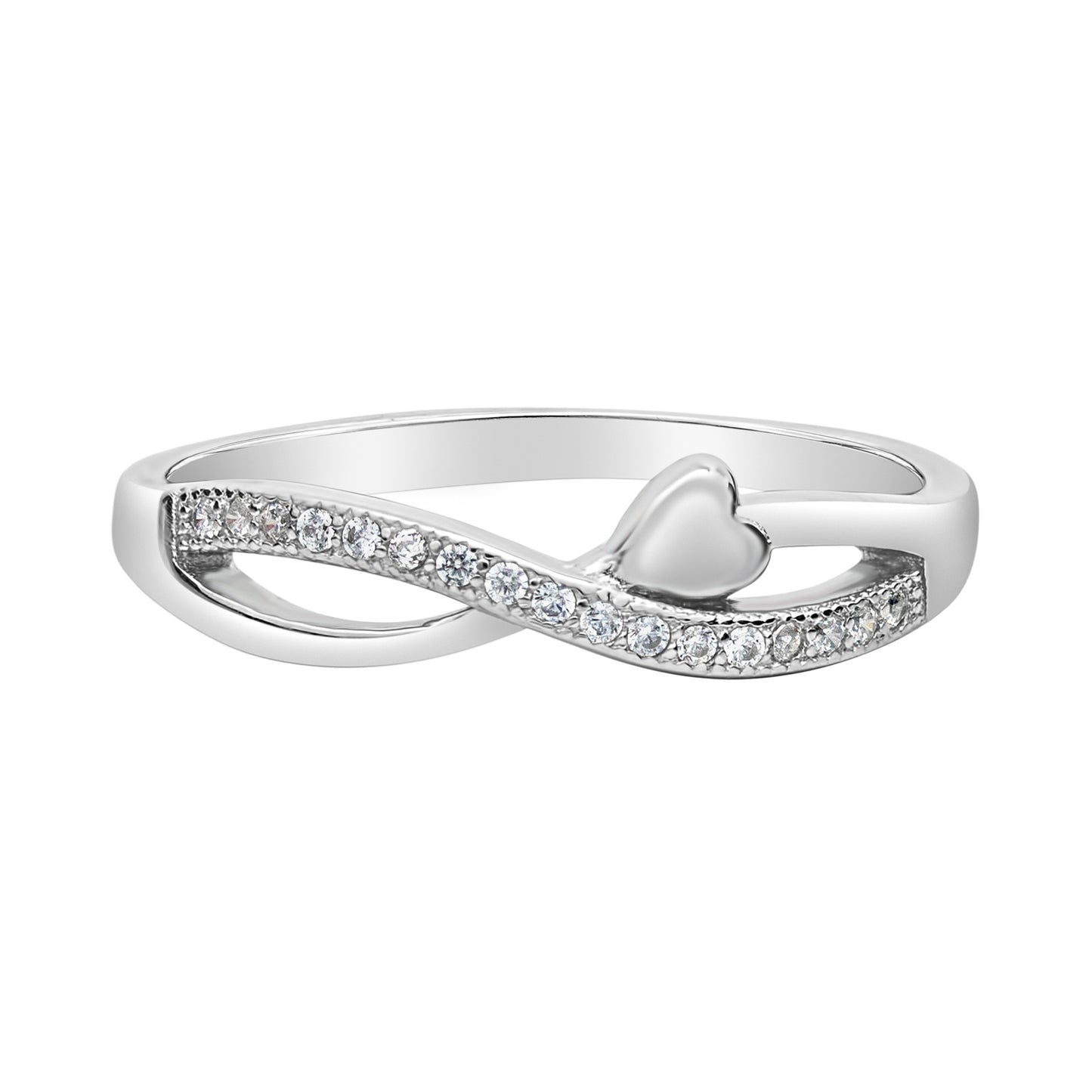 Cubic Zirconia & Sterling Silver Heart Crossover Ring