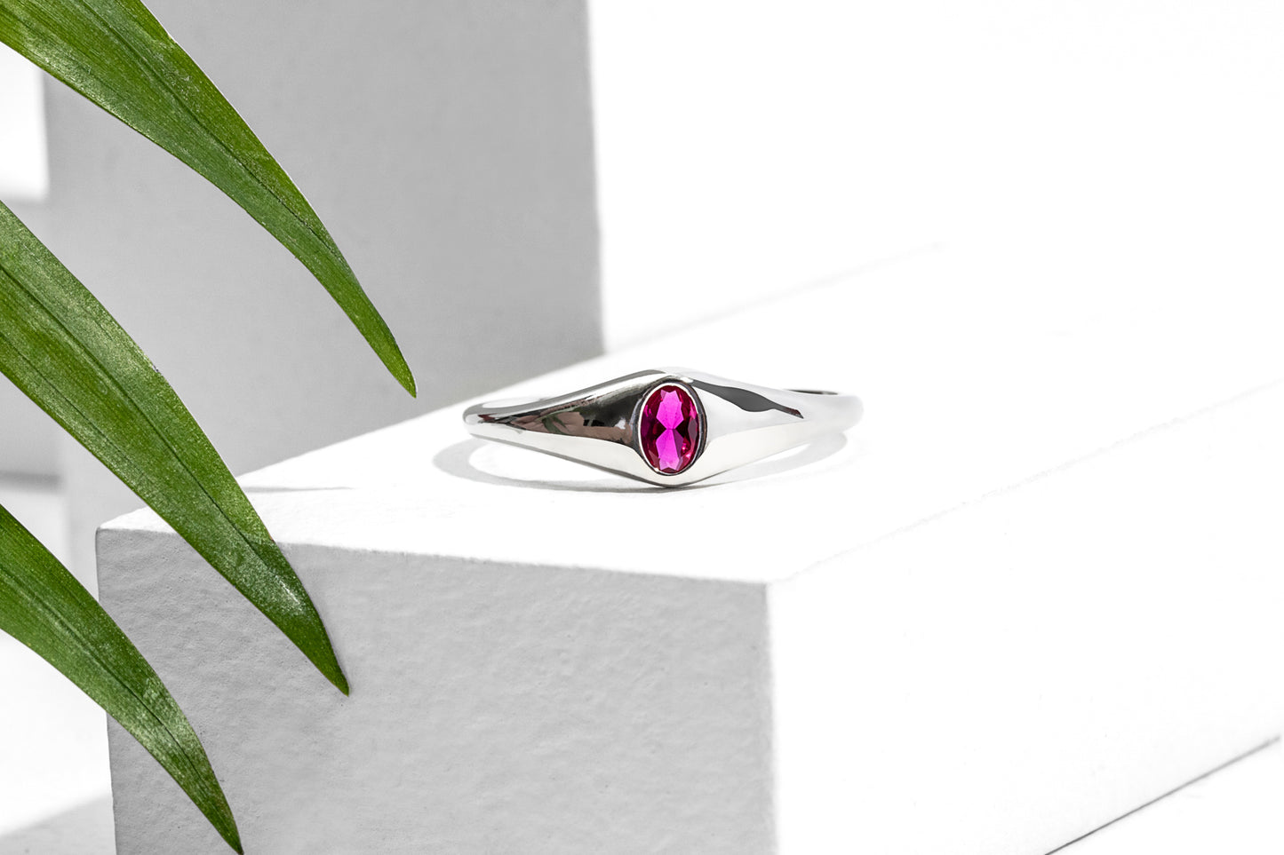 Sterling Silver & Fuchsia Cubic Zirconia Signet Ring