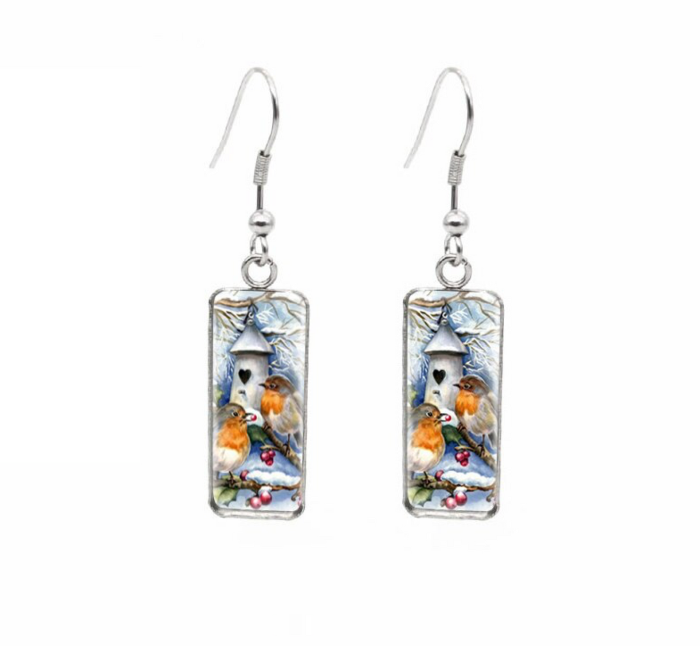 Winter & Christmas Themed Rectangular Drop Earrings