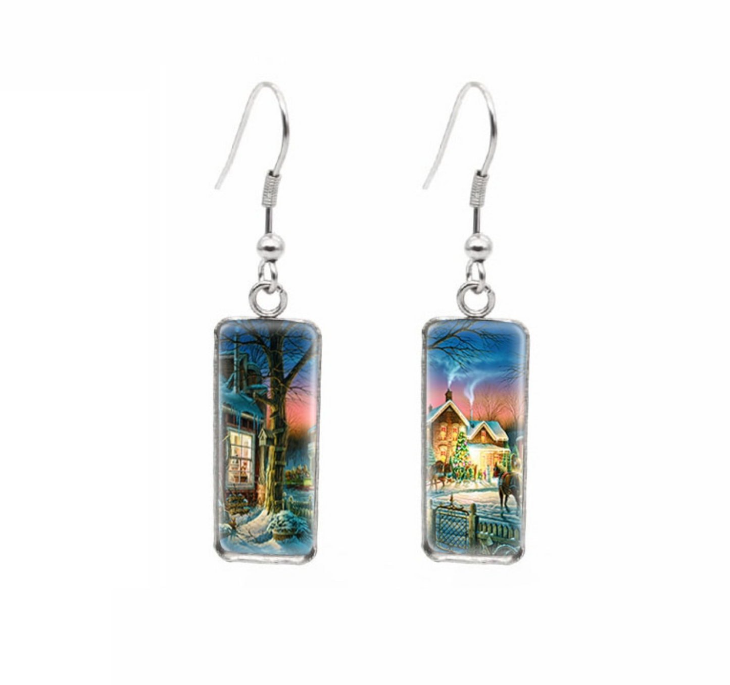 Winter & Christmas Themed Rectangular Drop Earrings