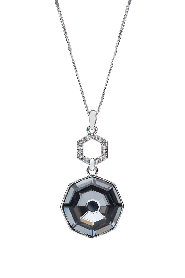 Statement Crystal Hexagon Long Pendant Necklace