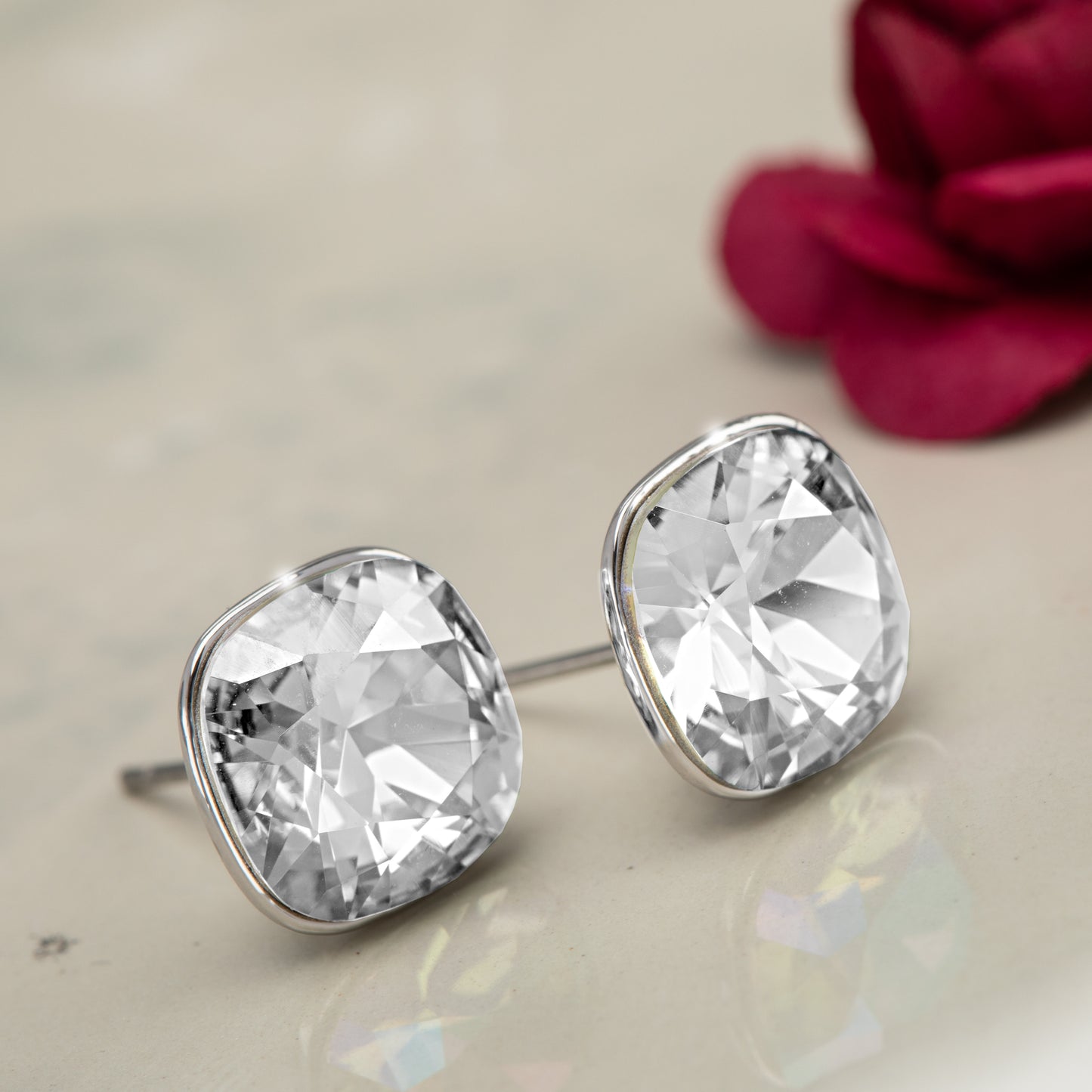 Cushion Cut Crystal Stud Earrings